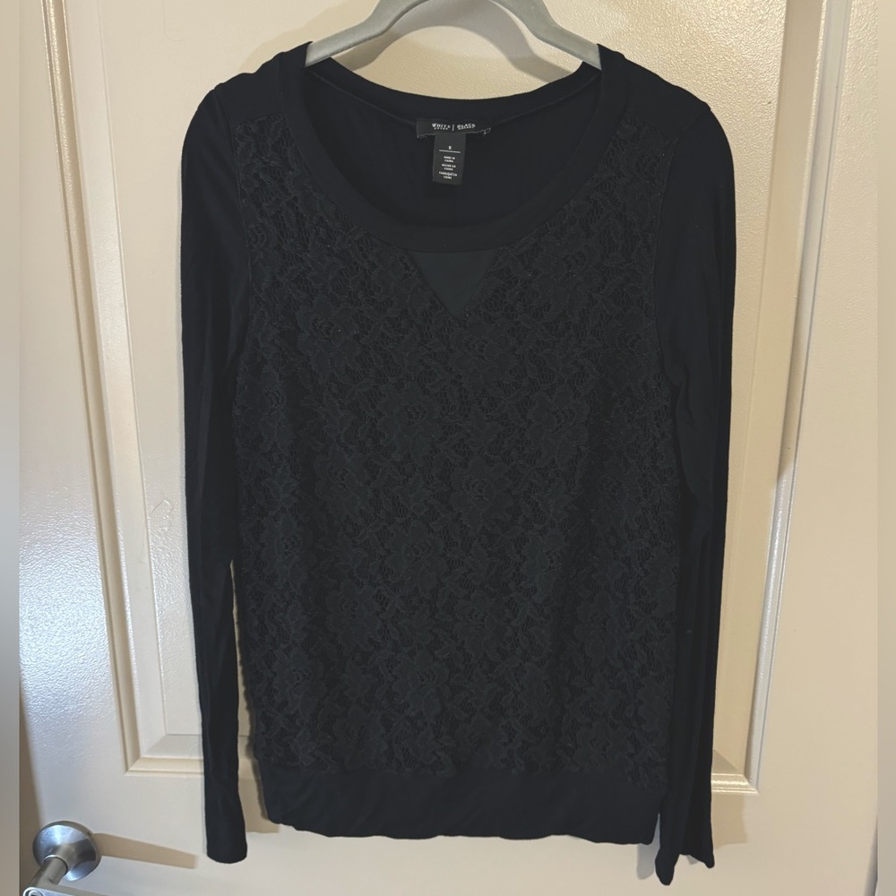 White House Black Market Long Sleeve Tee with Floral Detail